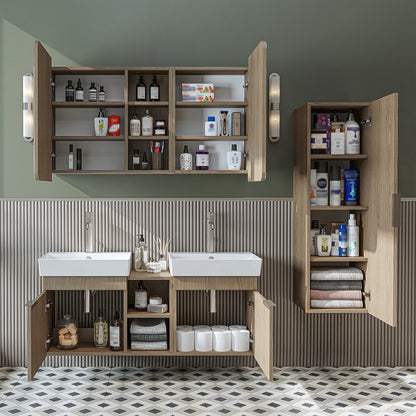 Roomart Badmöbel Set LYCIA 120 cm – 4-teiliges Badezimmermöbel-Set mit Keramik-Waschbecken, Spiegelschrank & Seitenschrank – Badmöbel in 4 Farben