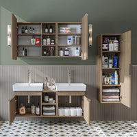 Roomart Badmöbel Set LYCIA 120 cm – 4-teiliges Badezimmermöbel-Set mit Keramik-Waschbecken, Spiegelschrank & Seitenschrank – Badmöbel in 4 Farben