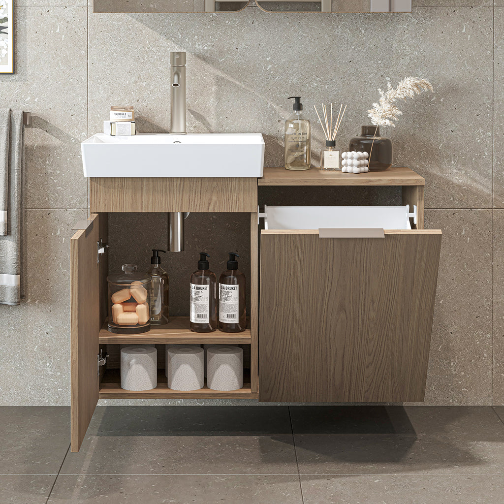 Roomart 3-teiliges Badmöbel-Set LYCIA, 49 cm, Waschtisch, Spiegelschrank und Hochschrank, in 4 Farben