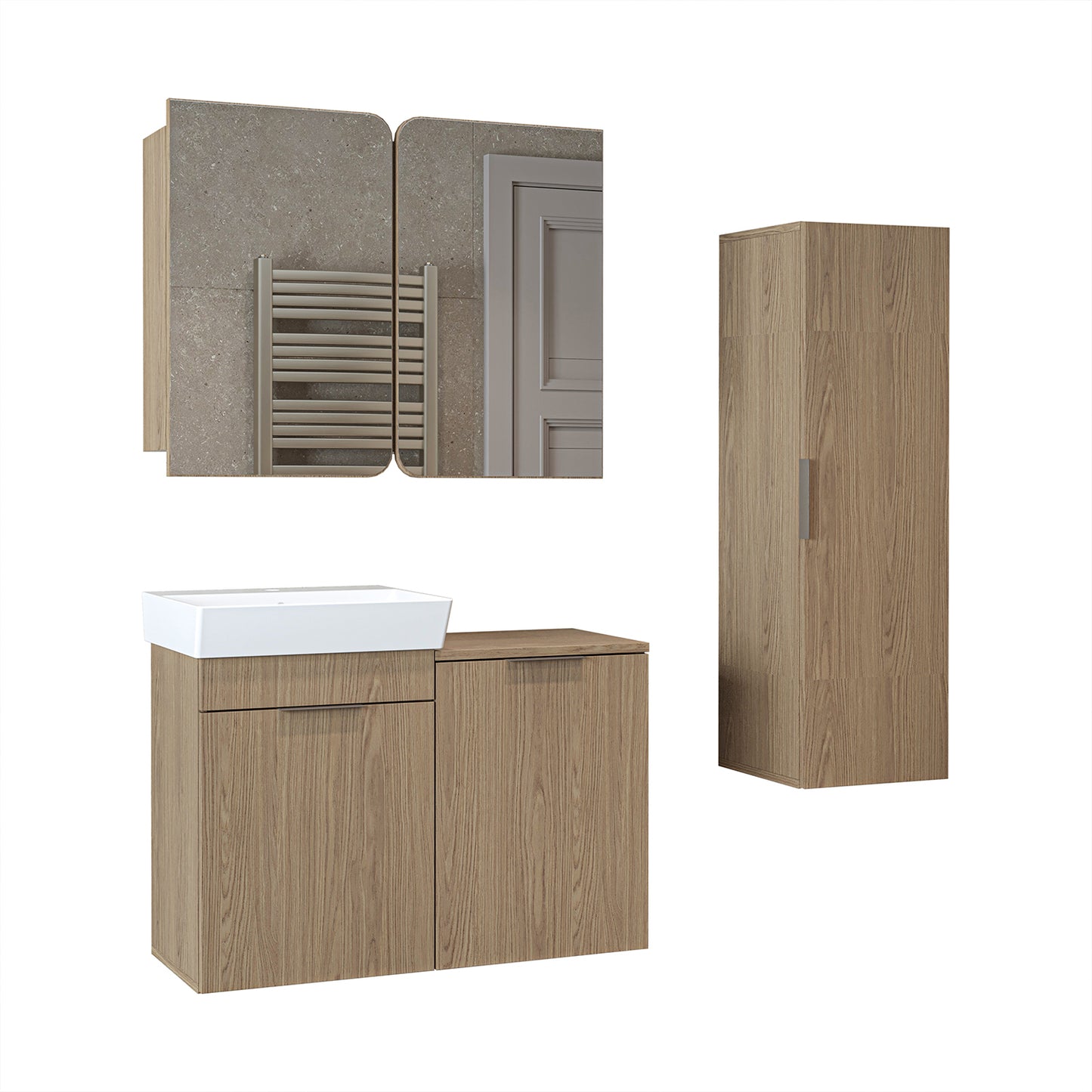 Roomart 3-teiliges Badmöbel-Set LYCIA, 49 cm, Waschtisch, Spiegelschrank und Hochschrank, in 4 Farben