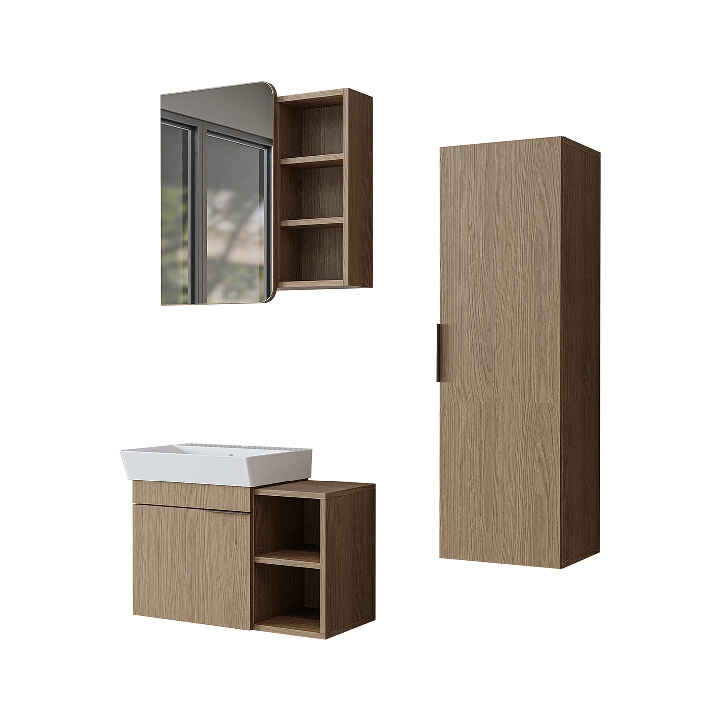 Roomart Badmöbel Set LYCIA 72 cm – 4-teiliges Badezimmermöbel-Set mit Keramik-Waschbecken, Spiegelschrank & Seitenschrank – Badmöbel in 4 Farben