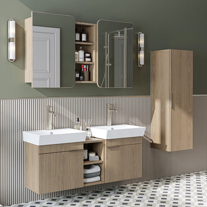 Roomart Badmöbel Set LYCIA 120 cm – 4-teiliges Badezimmermöbel-Set mit Keramik-Waschbecken, Spiegelschrank & Seitenschrank – Badmöbel in 4 Farben