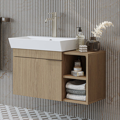 Roomart Badmöbel LYCIA 82 cm – Waschbeckenunterschrank mit Keramik-Waschbecken – Waschtischunterschrank für Badezimmer – Modernes Badmöbel mit Stauraum – 4 Farben