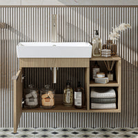 Roomart Badmöbel Set LYCIA 82 cm – 4-teiliges Badezimmermöbel-Set mit Keramik-Waschbecken, Spiegelschrank & Seitenschrank – Badmöbel in 4 Farben