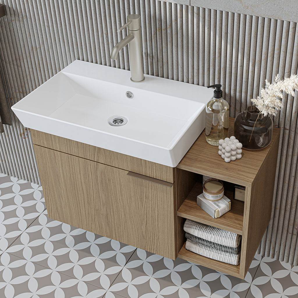 Roomart Badmöbel LYCIA 82 cm – Waschbeckenunterschrank mit Keramik-Waschbecken – Waschtischunterschrank für Badezimmer – Modernes Badmöbel mit Stauraum – 4 Farben