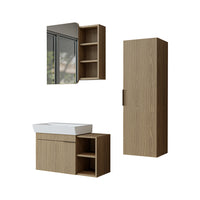 Roomart Badmöbel Set LYCIA 82 cm – 4-teiliges Badezimmermöbel-Set mit Keramik-Waschbecken, Spiegelschrank & Seitenschrank – Badmöbel in 4 Farben
