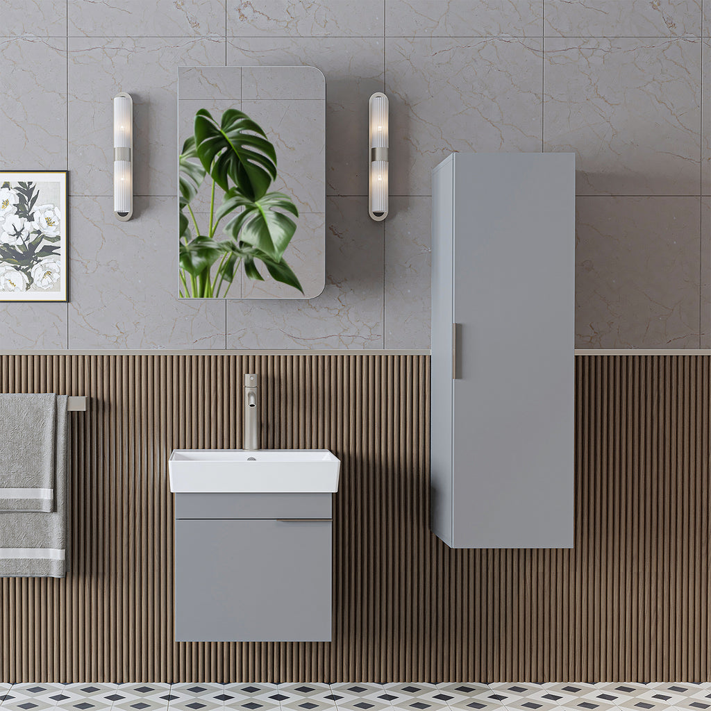 ROOMART Badmöbelset LYCIA 50 cm Unterschrank mit Keramik-Waschbecken, Spiegelschrank, Seitenschrank, Badezimmermöbel in 4 Farben