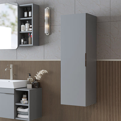 Roomart Badmöbel Set LYCIA 72 cm – 4-teiliges Badezimmermöbel-Set mit Keramik-Waschbecken, Spiegelschrank & Seitenschrank – Badmöbel in 4 Farben