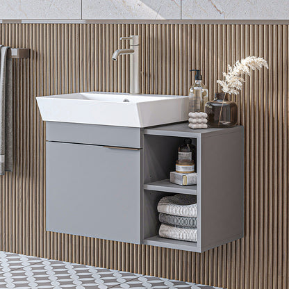 Roomart Badmöbel LYCIA 72 cm – Waschbeckenunterschrank mit Keramik-Waschbecken – Waschtischunterschrank für Badezimmer – Modernes Badmöbel mit Stauraum – 4 Farben