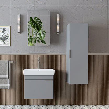 Roomart Badmöbel Set LYCIA 60 cm – 4-teiliges Badezimmermöbel-Set mit Keramik-Waschbecken, Spiegelschrank & Seitenschrank – Badmöbel in 4 Farben