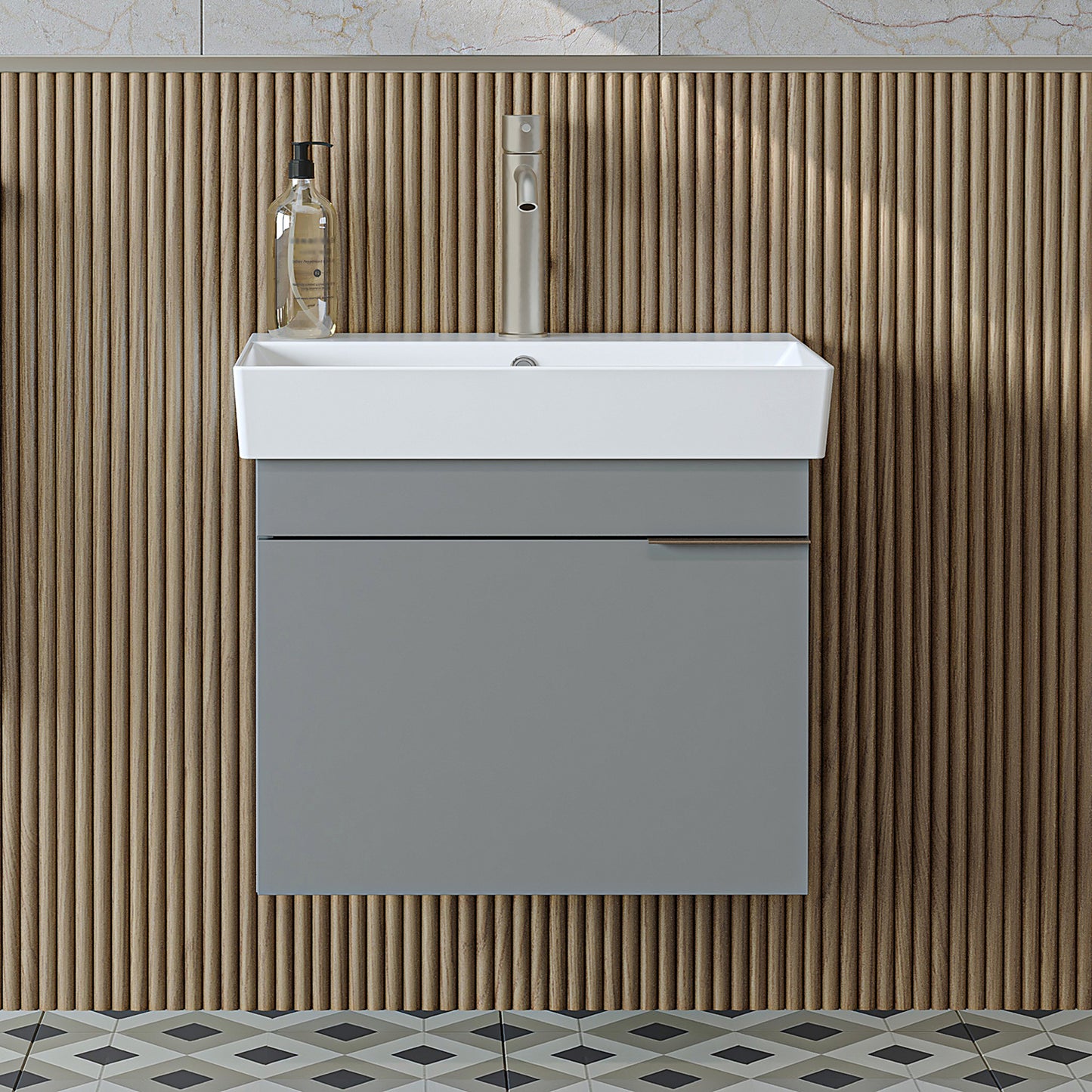 Roomart Badmöbel LYCIA 60 cm – Waschbeckenunterschrank mit Keramik-Waschbecken – Waschtischunterschrank für Badezimmer – Modernes Badmöbel mit Stauraum – 4 Farben