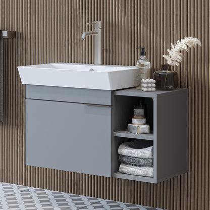 Roomart Badmöbel LYCIA 82 cm – Waschbeckenunterschrank mit Keramik-Waschbecken – Waschtischunterschrank für Badezimmer – Modernes Badmöbel mit Stauraum – 4 Farben