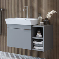 Roomart Badmöbel LYCIA 82 cm – Waschbeckenunterschrank mit Keramik-Waschbecken – Waschtischunterschrank für Badezimmer – Modernes Badmöbel mit Stauraum – 4 Farben