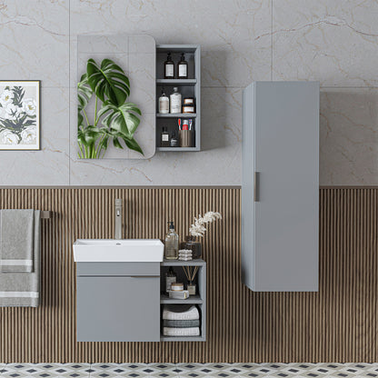 Roomart Badmöbel Set LYCIA 72 cm – 4-teiliges Badezimmermöbel-Set mit Keramik-Waschbecken, Spiegelschrank & Seitenschrank – Badmöbel in 4 Farben