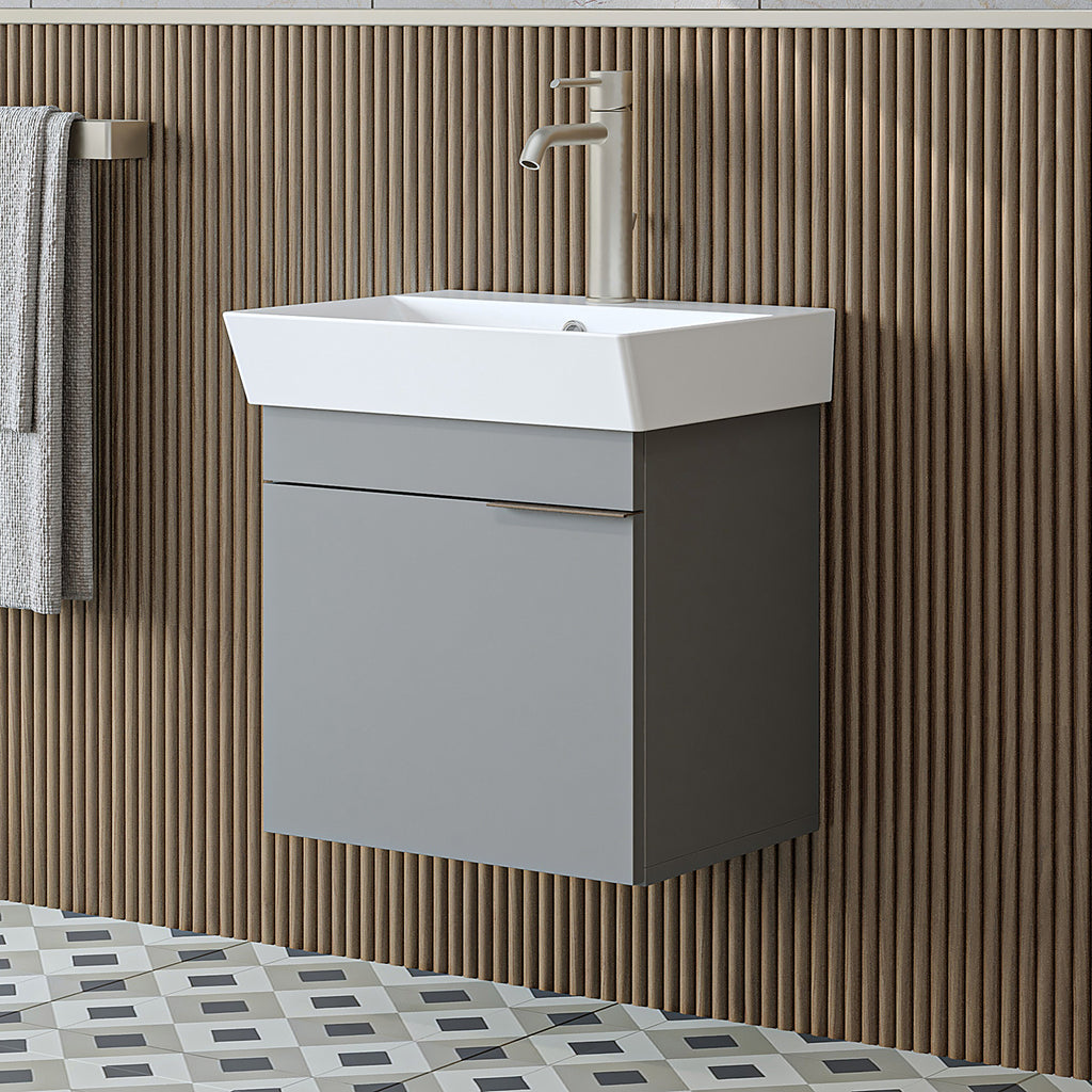 Roomart Badmöbel LYCIA 50 cm – Waschbeckenunterschrank mit Keramik-Waschbecken – Waschtischunterschrank für Badezimmer – Modernes Badmöbel mit Stauraum – 4 Farben