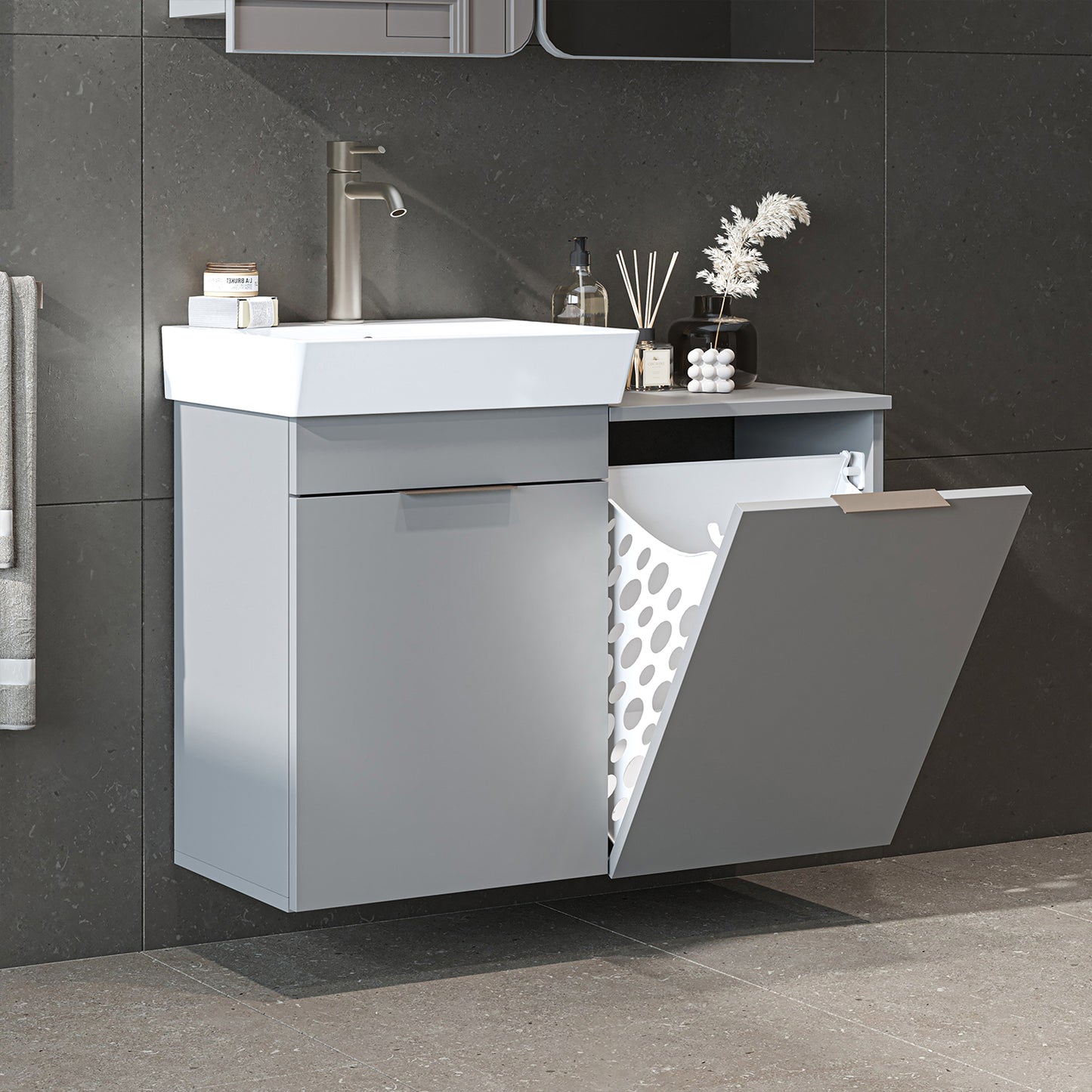 Roomart 3-teiliges Badmöbel-Set LYCIA, 49 cm, Waschtisch, Spiegelschrank und Hochschrank, in 4 Farben