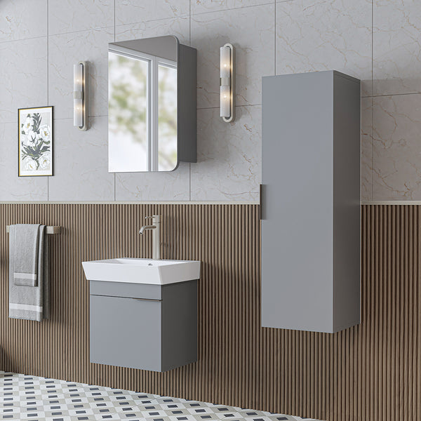 Roomart Badmöbel Set LYCIA 50 cm – 4-teiliges Badezimmermöbel-Set mit Keramik-Waschbecken, Spiegelschrank & Seitenschrank – Badmöbel in 4 Farben