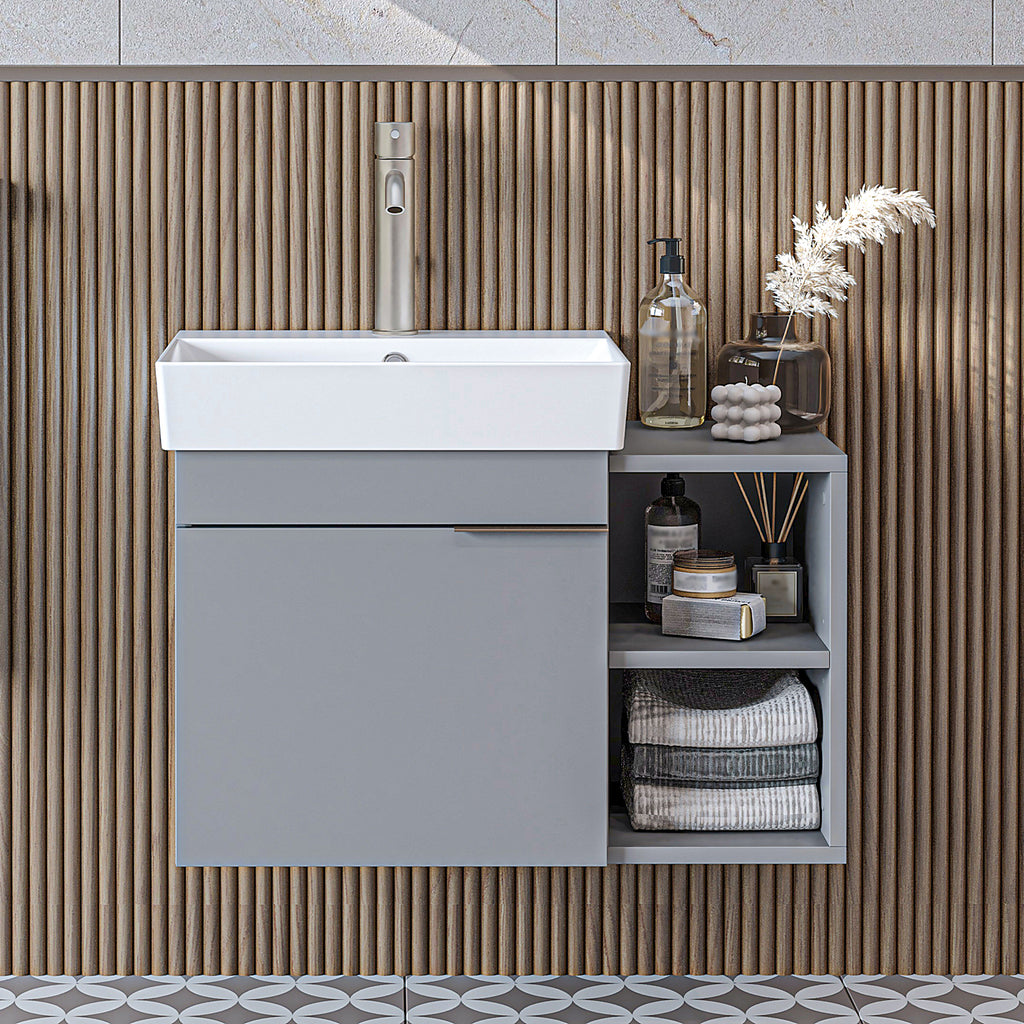 Roomart Badmöbel LYCIA 72 cm – Waschbeckenunterschrank mit Keramik-Waschbecken – Waschtischunterschrank für Badezimmer – Modernes Badmöbel mit Stauraum – 4 Farben