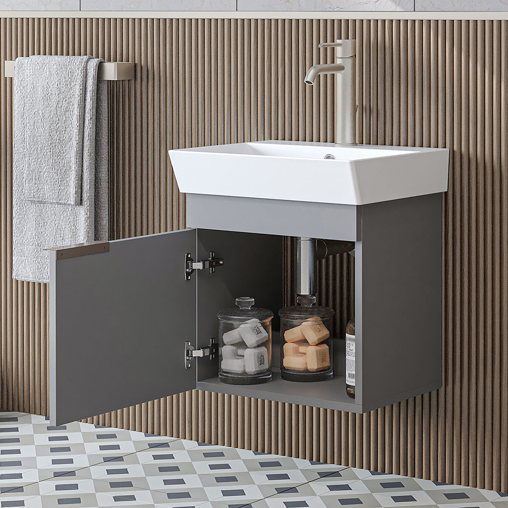 Roomart Badmöbel LYCIA 50 cm – Waschbeckenunterschrank mit Keramik-Waschbecken – Waschtischunterschrank für Badezimmer – Modernes Badmöbel mit Stauraum – 4 Farben