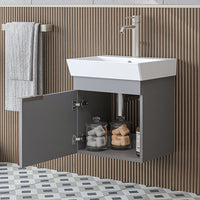 Roomart Badmöbel LYCIA 50 cm – Waschbeckenunterschrank mit Keramik-Waschbecken – Waschtischunterschrank für Badezimmer – Modernes Badmöbel mit Stauraum – 4 Farben