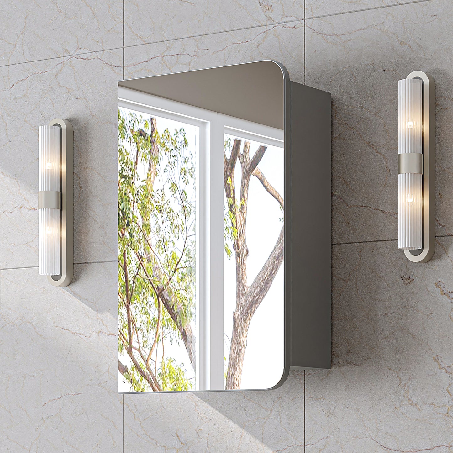 Roomart Bad Spiegelschrank LYCIA 45 cm – Badezimmerspiegel mit Stauraum, für Bad & Gäste-WC, in 4 Farben