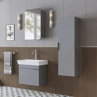 Roomart Badmöbel Set LYCIA 60 cm – 4-teiliges Badezimmermöbel-Set mit Keramik-Waschbecken, Spiegelschrank & Seitenschrank – Badmöbel in 4 Farben