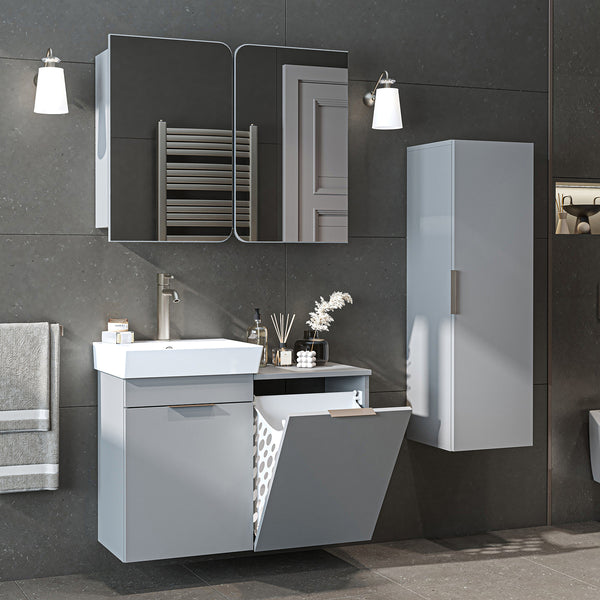 Roomart 4-teiliges Badmöbel-Set LYCIA, 49 cm, Waschtisch, Spiegelschrank und Hochschrank, in 4 Farben