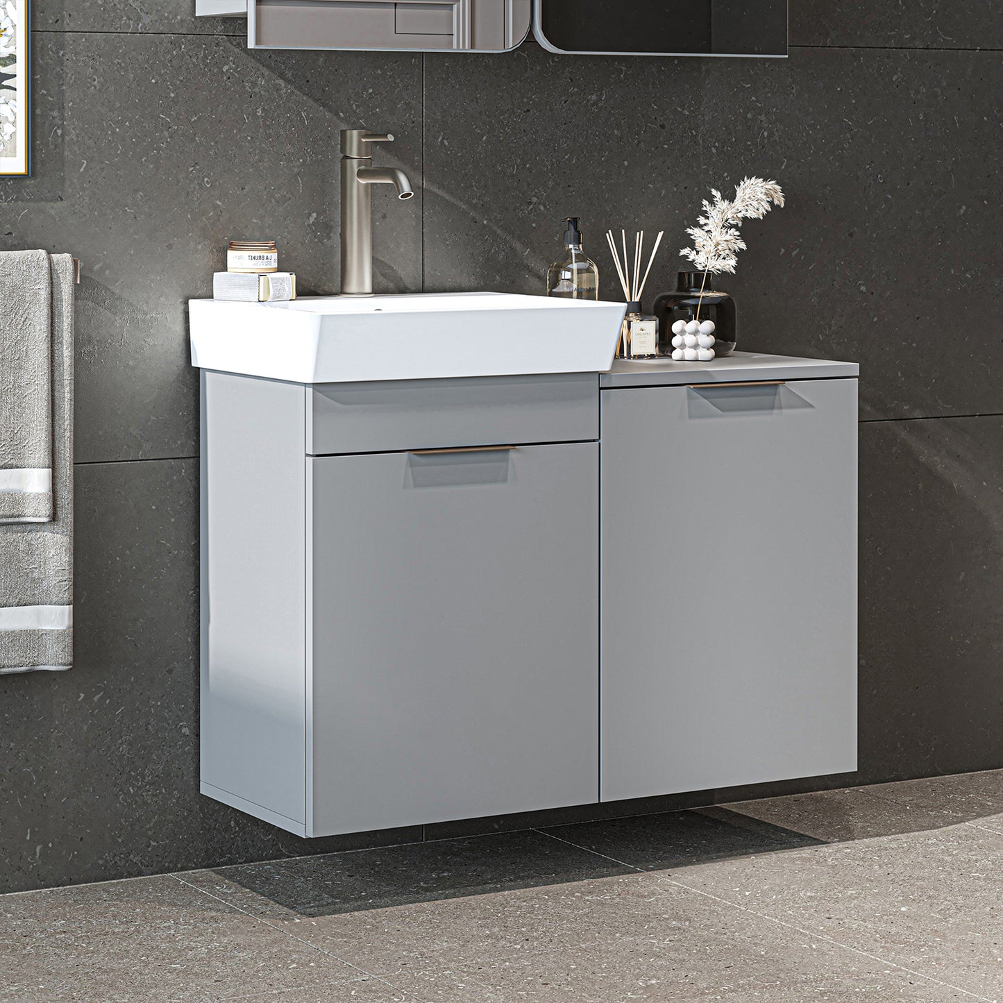 Roomart 3-teiliges Badmöbel-Set LYCIA, 49 cm, Waschtisch, Spiegelschrank und Hochschrank, in 4 Farben