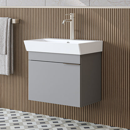 Roomart Badmöbel LYCIA 60 cm – Waschbeckenunterschrank mit Keramik-Waschbecken – Waschtischunterschrank für Badezimmer – Modernes Badmöbel mit Stauraum – 4 Farben