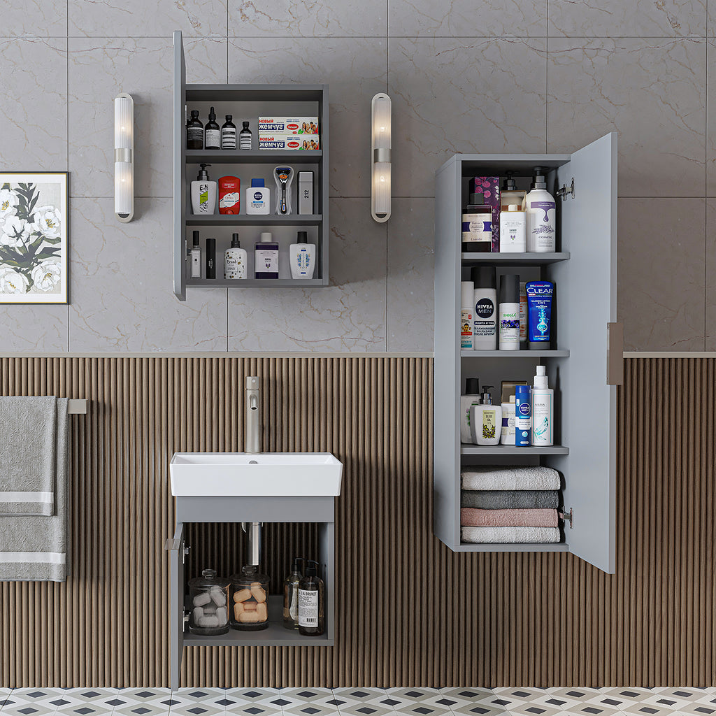 ROOMART Badmöbelset LYCIA 50 cm Unterschrank mit Keramik-Waschbecken, Spiegelschrank, Seitenschrank, Badezimmermöbel in 4 Farben