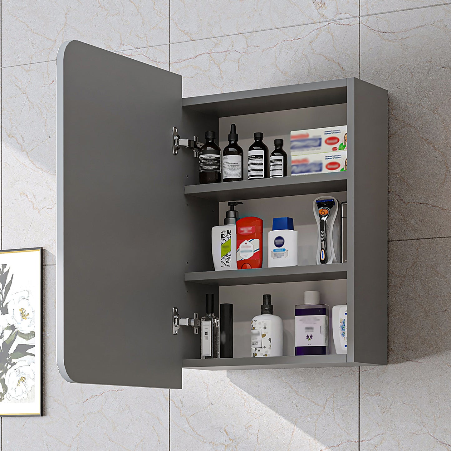 Roomart Badmöbel Set LYCIA 50 cm – 4-teiliges Badezimmermöbel-Set mit Keramik-Waschbecken, Spiegelschrank & Seitenschrank – Badmöbel in 4 Farben