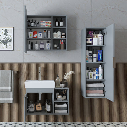 Roomart Badmöbel Set LYCIA 72 cm – 4-teiliges Badezimmermöbel-Set mit Keramik-Waschbecken, Spiegelschrank & Seitenschrank – Badmöbel in 4 Farben