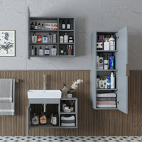 Roomart Badmöbel Set LYCIA 72 cm – 4-teiliges Badezimmermöbel-Set mit Keramik-Waschbecken, Spiegelschrank & Seitenschrank – Badmöbel in 4 Farben