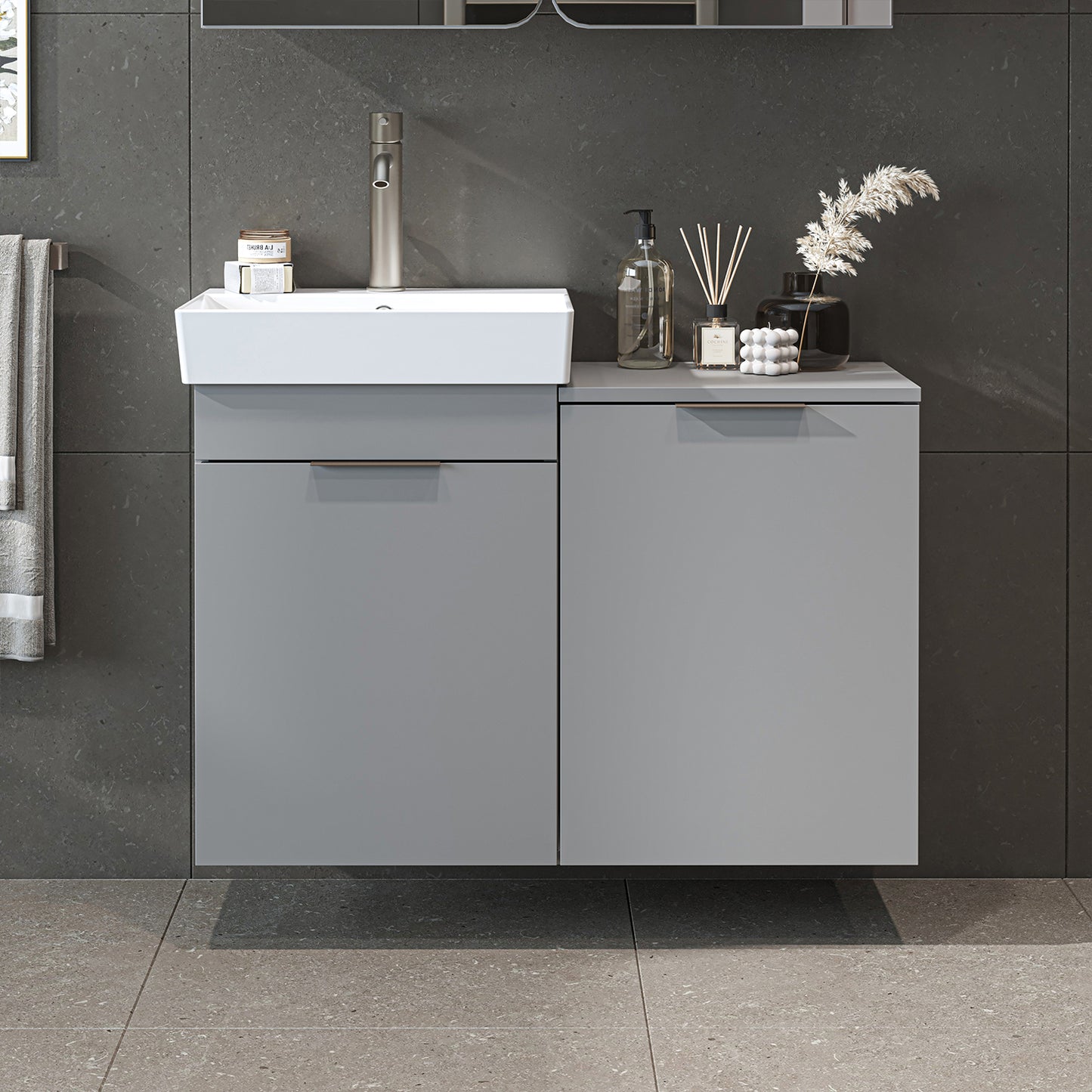 Roomart 3-teiliges Badmöbel-Set LYCIA, 49 cm, Waschtisch, Spiegelschrank und Hochschrank, in 4 Farben