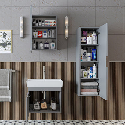 Roomart Badmöbel Set LYCIA 60 cm – 4-teiliges Badezimmermöbel-Set mit Keramik-Waschbecken, Spiegelschrank & Seitenschrank – Badmöbel in 4 Farben