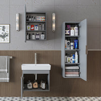 Roomart Badmöbel Set LYCIA 60 cm – 4-teiliges Badezimmermöbel-Set mit Keramik-Waschbecken, Spiegelschrank & Seitenschrank – Badmöbel in 4 Farben