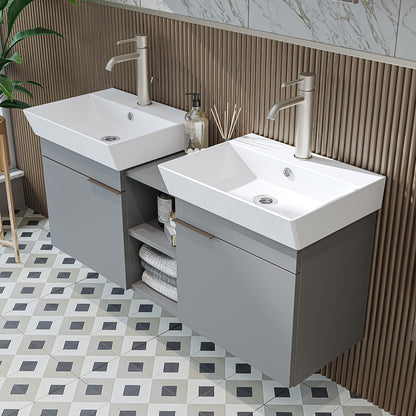 Roomart Badmöbel LYCIA 120 cm – Waschbeckenunterschrank mit Keramik-Waschbecken – Waschtischunterschrank für Badezimmer – Modernes Badmöbel mit Stauraum – 4 Farben