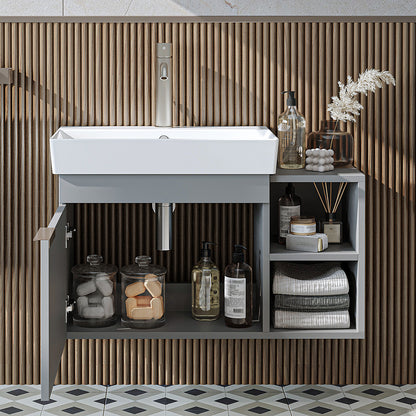 Roomart Badmöbel Set LYCIA 82 cm – 4-teiliges Badezimmermöbel-Set mit Keramik-Waschbecken, Spiegelschrank & Seitenschrank – Badmöbel in 4 Farben