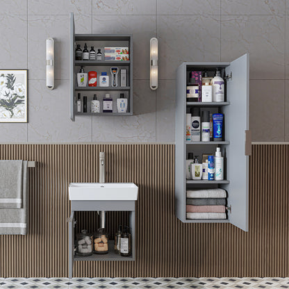 Roomart Badmöbel Set LYCIA 50 cm – 4-teiliges Badezimmermöbel-Set mit Keramik-Waschbecken, Spiegelschrank & Seitenschrank – Badmöbel in 4 Farben