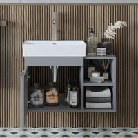 Roomart Badmöbel Set LYCIA 72 cm – 4-teiliges Badezimmermöbel-Set mit Keramik-Waschbecken, Spiegelschrank & Seitenschrank – Badmöbel in 4 Farben