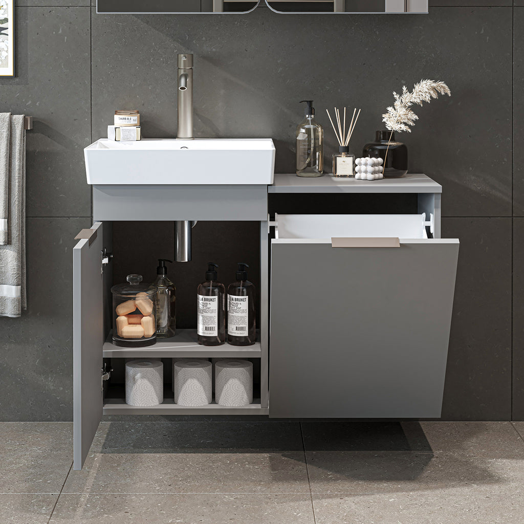 Roomart 3-teiliges Badmöbel-Set LYCIA, 49 cm, Waschtisch, Spiegelschrank und Hochschrank, in 4 Farben