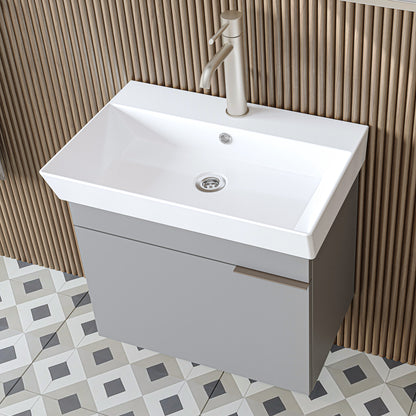 Roomart Badmöbel LYCIA 60 cm – Waschbeckenunterschrank mit Keramik-Waschbecken – Waschtischunterschrank für Badezimmer – Modernes Badmöbel mit Stauraum – 4 Farben