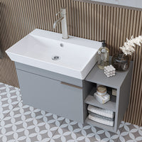 Roomart Badmöbel Set LYCIA 82 cm – 4-teiliges Badezimmermöbel-Set mit Keramik-Waschbecken, Spiegelschrank & Seitenschrank – Badmöbel in 4 Farben