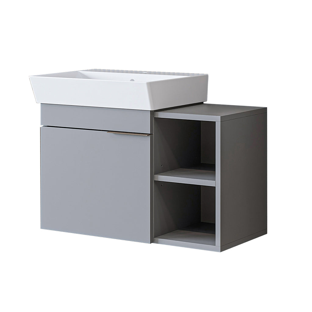 Roomart Badmöbel LYCIA 72 cm – Waschbeckenunterschrank mit Keramik-Waschbecken – Waschtischunterschrank für Badezimmer – Modernes Badmöbel mit Stauraum – 4 Farben