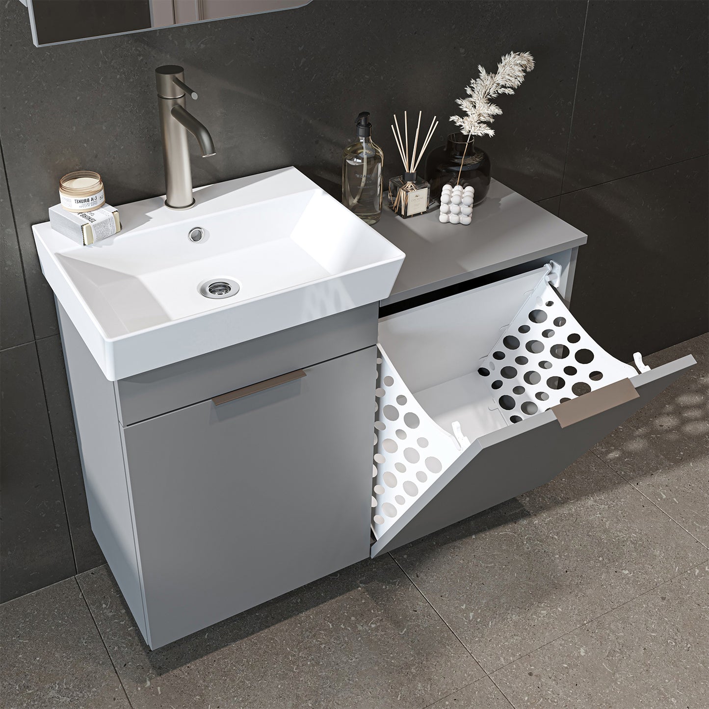 Roomart 2-teiliges Badmöbel-Set LYCIA, 49 cm, Waschtisch mit Spiegelschrank, in 4 Farben