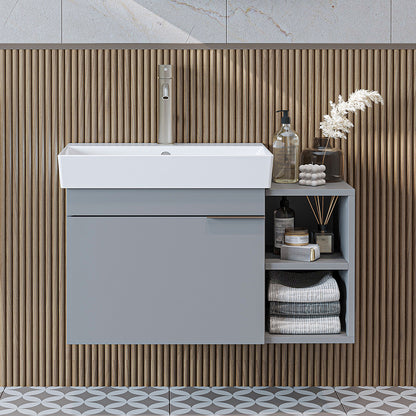 Roomart Badmöbel LYCIA 82 cm – Waschbeckenunterschrank mit Keramik-Waschbecken – Waschtischunterschrank für Badezimmer – Modernes Badmöbel mit Stauraum – 4 Farben