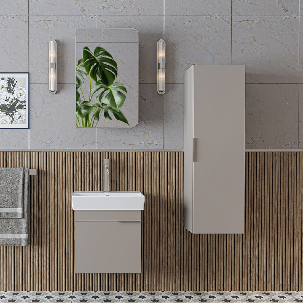 ROOMART Badmöbelset LYCIA 50 cm Unterschrank mit Keramik-Waschbecken, Spiegelschrank, Seitenschrank, Badezimmermöbel in 4 Farben