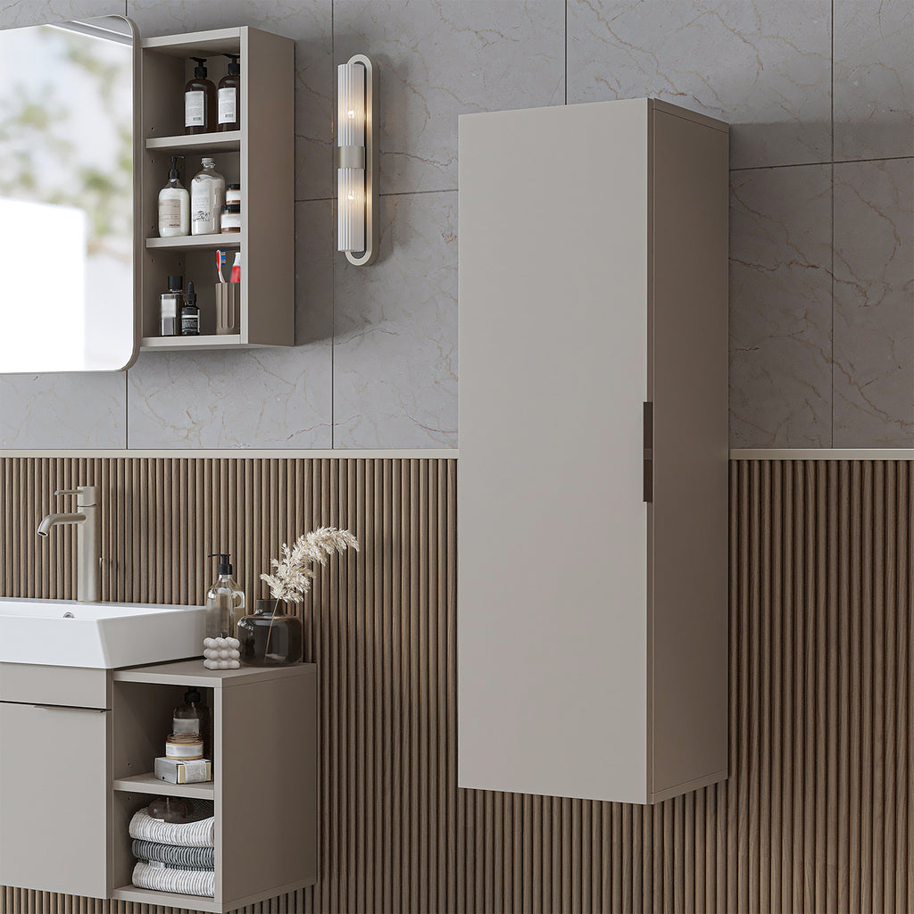 Roomart Badmöbel Set LYCIA 60 cm – 4-teiliges Badezimmermöbel-Set mit Keramik-Waschbecken, Spiegelschrank & Seitenschrank – Badmöbel in 4 Farben