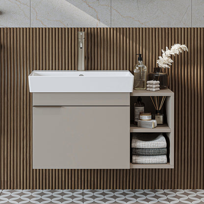 Roomart Badmöbel LYCIA 82 cm – Waschbeckenunterschrank mit Keramik-Waschbecken – Waschtischunterschrank für Badezimmer – Modernes Badmöbel mit Stauraum – 4 Farben