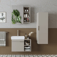 Roomart Badmöbel Set LYCIA 72 cm – 4-teiliges Badezimmermöbel-Set mit Keramik-Waschbecken, Spiegelschrank & Seitenschrank – Badmöbel in 4 Farben